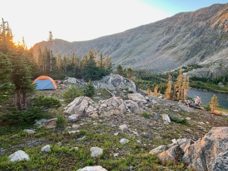 Sunrise, with our little home and Midle Diamond Lake below
