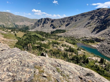Looking back down on Middle Diamond Lake from halfway to Upper Diamond